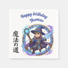 Blue RPG Wizard Anime Chibi Gamer Birthday Napkins スタンダードカクテルナプキン