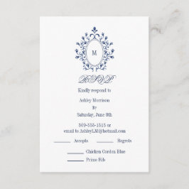 BLUE RSVP card Monogram With 2 Entree Choice エンクロージャーカード