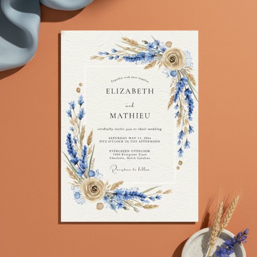 Blue Rustic Botanical Wedding 招待状