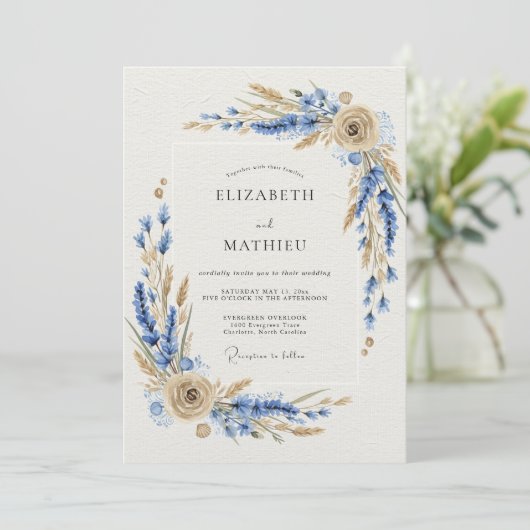 Blue Rustic Botanical Wedding 招待状 (スタンド正面)