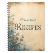 Blue Rustic Floral Victorian Family Recipe Book ノートブック (正面)