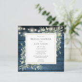 Blue Rustic Greenery Photo QR Code Bridal Shower 招待状 (スタンド正面)