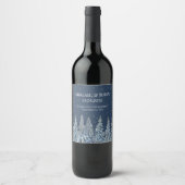 Blue Rustic Snowy Night Forest Wedding Wine Label ワインラベル (正面)
