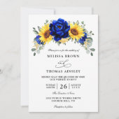 Blue Rustic Sunflower Budget QR Code Wedding 招待状 (正面)