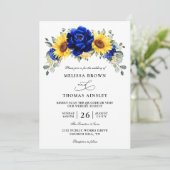 Blue Rustic Sunflower Budget QR Code Wedding 招待状 (スタンド正面)