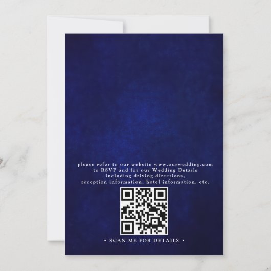 Blue Rustic Sunflower Budget QR Code Wedding 招待状 (裏面)