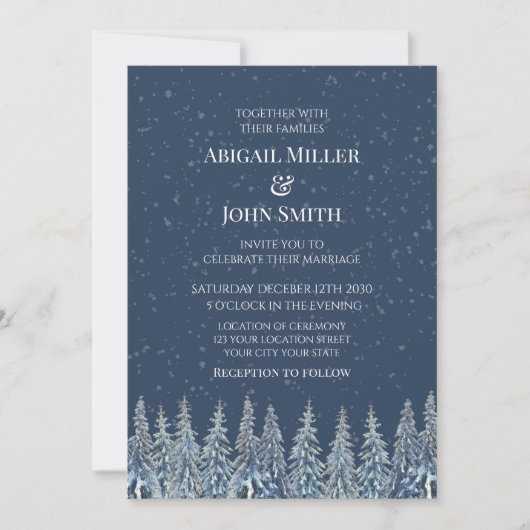 Blue Rustic Winter Forest Wedding Invitations 招待状 (正面)