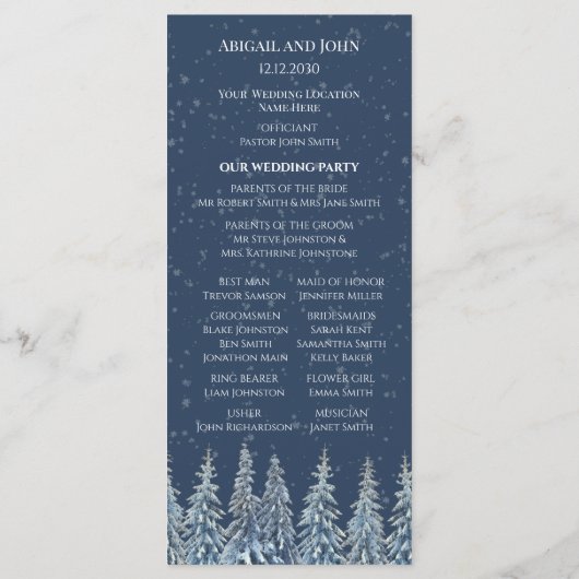 Blue Rustic Winter Forest Wedding Program プログラム (裏面)