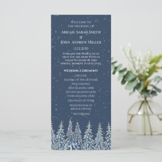 Blue Rustic Winter Forest Wedding Program プログラム (スタンド正面)