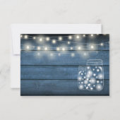 Blue Rustic Wood String Lights Mason Jars 出欠カード (裏面)
