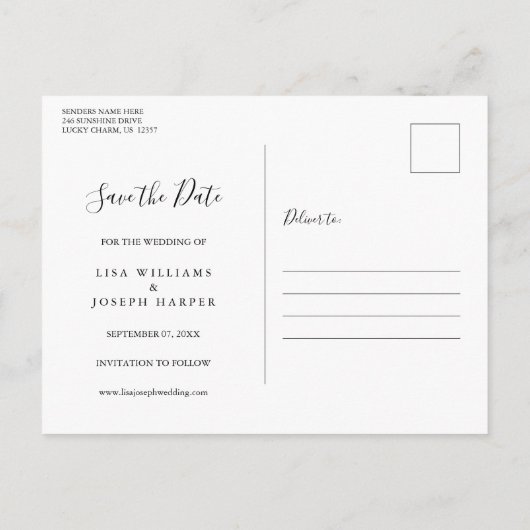 Blue Rustic Wood String Lights Save the Date ポストカード (裏面)