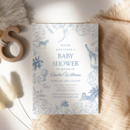 Blue Safari Animals Elegant Jungle Baby Shower 招待状