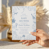 Blue Safari Animals Elegant Jungle Baby Shower 招待状