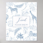 Blue Safari Jungle Animals Baby Shower Food Sign ポスター (正面)