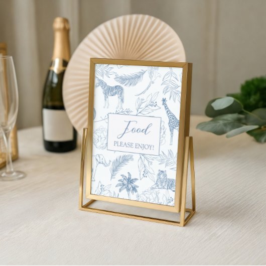 Blue Safari Jungle Animals Baby Shower Food Sign ポスター