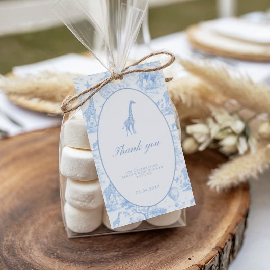 Blue Safari Toile de Jouy Baby Shower  ギフトタグ
