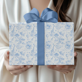 Blue Safari Toile de Jouy Baby Shower ラッピングペーパー