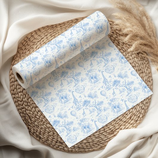 Blue Safari Toile de Jouy Baby Shower ラッピングペーパー