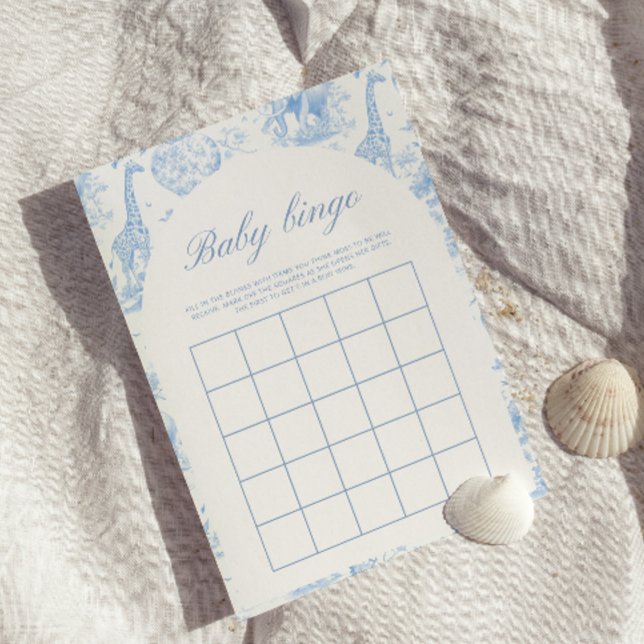 Blue Safari Toile de Jouy Baby Shower Bingo Game (クリエイターアップロード済み)
