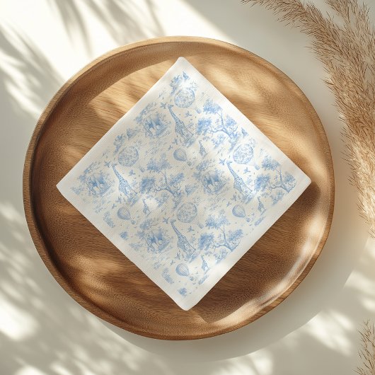 Blue Safari Toile De Jouy Boy Baby Shower スタンダードカクテルナプキン