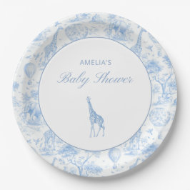 Blue Safari Toile De Jouy Boy Baby Shower ペーパープレート
