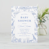 blue Safari Toile De Jouy Boy Baby Shower  招待状 (スタンド正面)