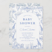 blue Safari Toile De Jouy Boy Baby Shower  招待状 (正面/裏面)