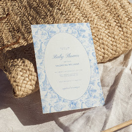 Blue Safari Toile De Jouy Boy Baby Shower  招待状