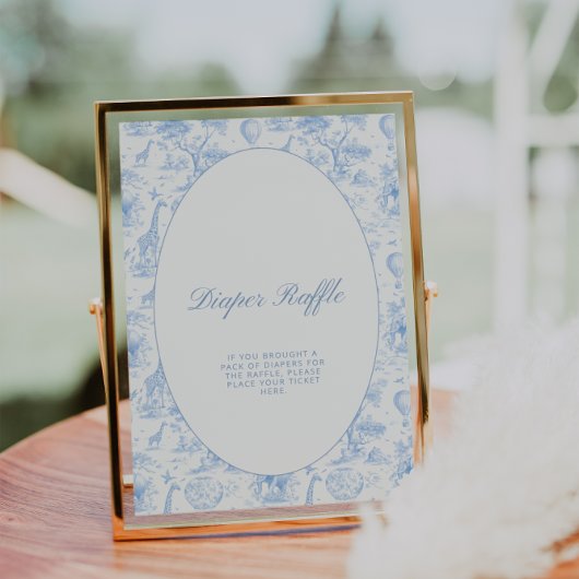 Blue Safari Toile de Jouy Diaper Raffle Sign