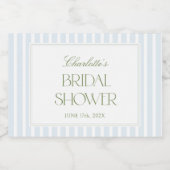 Blue & Sage Striped Bridal Shower Mini Labels スパークリングワインラベル (シングルラベル)