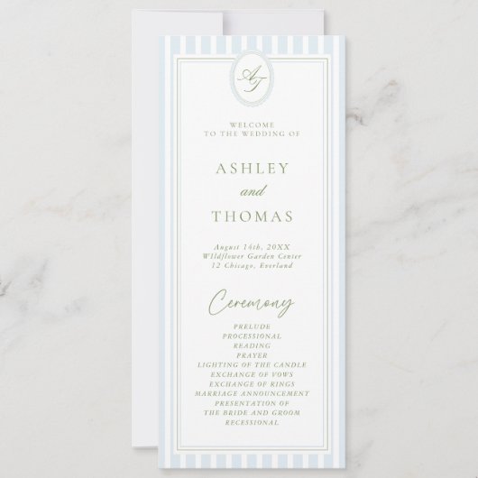 Blue & Sage Wedding Program 招待状 (正面)