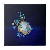 Blue Sakura Blossom Zen Moon タイル (正面)