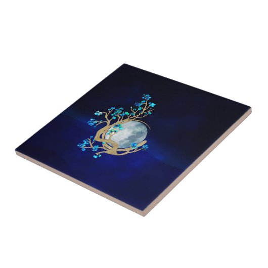 Blue Sakura Blossom Zen Moon タイル (側面)