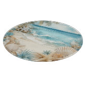 BLUE SANDY BEACH SCENE WITH SEASHELLS カッティングボード (角)