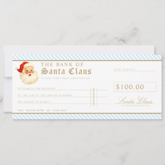 Blue Santa Cheque Gift Voucher Card 招待状 (正面)