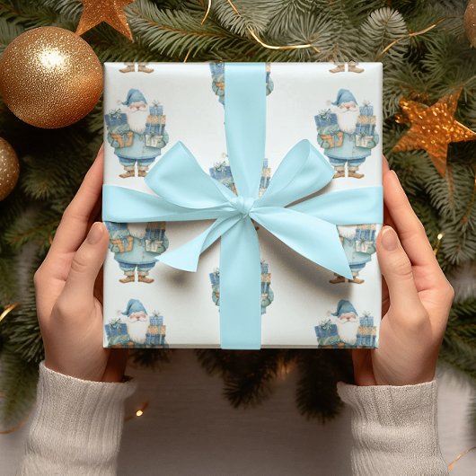 Blue Santa Claus Christmas Wrapping Paper ラッピングペーパー