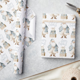 Blue Santa Happy Holidays Christmas ラッピングペーパー