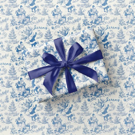 Blue Santa Toile Wrapping Paper Vintage  ラッピングペーパー