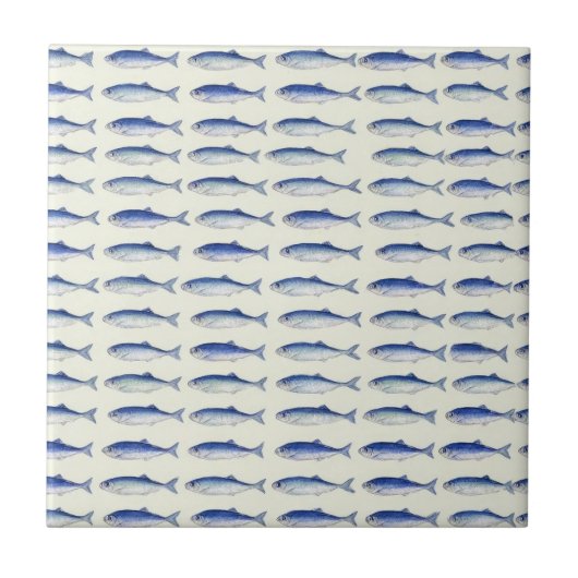Blue Sardines Horizontal Minimal Coastal Pattern タイル (正面)