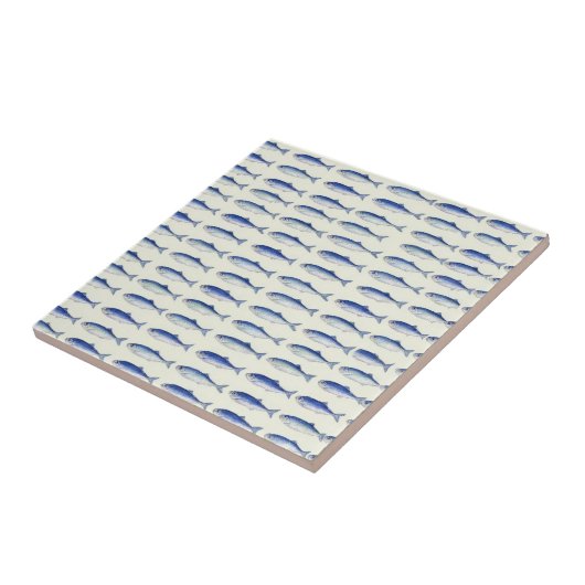 Blue Sardines Horizontal Minimal Coastal Pattern タイル (側面)