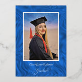 Blue Satin High School Graduation announcement 箔シーズンカード (正面)