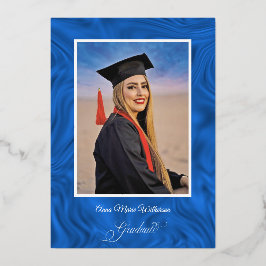 Blue Satin High School Graduation announcement 箔シーズンカード