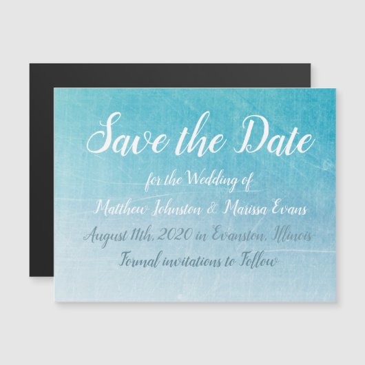 Blue Save the Date Magnetic 結婚's Card マグネット招待状 (正面/裏面)