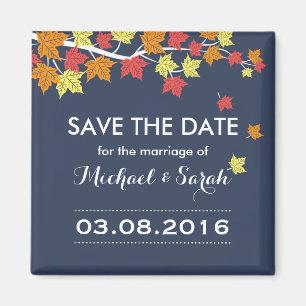 Blue Save The Date Maple Leaf秋の結婚式磁石 マグネット