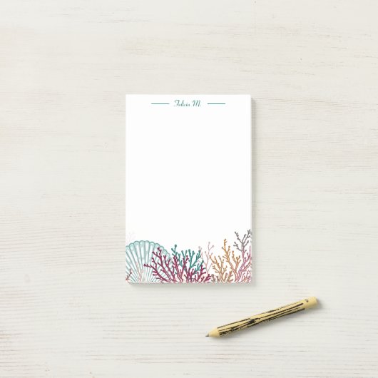 Blue Scallop Shell and Coral ポストイット (デスク上)