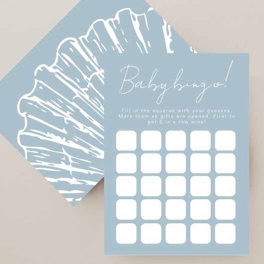 Blue Scallop Shell Baby Shower Bingo Game アドバイスカード