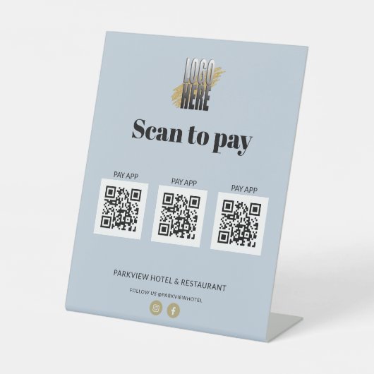 Blue Scan モダン to Pay Apps 3 QRコード（ロゴ付き） 台座サイン (正面)
