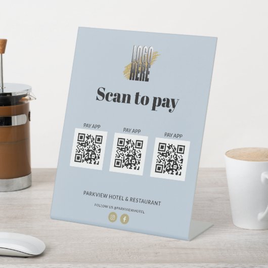 Blue Scan モダン to Pay Apps 3 QRコード（ロゴ付き） 台座サイン (インサイチュ)