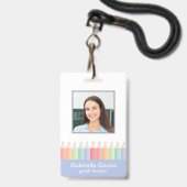 Blue School Teacher Barcode Photo ID badge バッジ (正面（ネックストラップ付）)