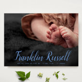 blue SCRIPT名boyベビー誕生発表 招待状